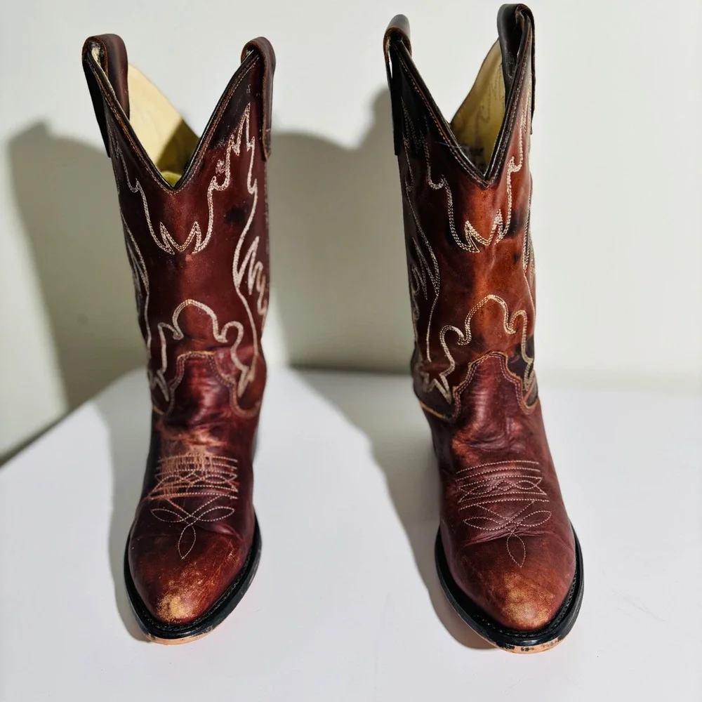 OLD‎ WEST CALF YOUTH WESTERN LEATHER BOOTS SIZE 4.5 - CCY8152G
